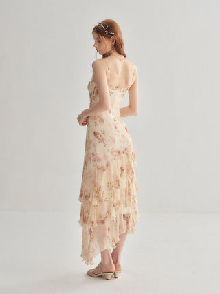 Blurring Rose Asymmetrical Maxi dress