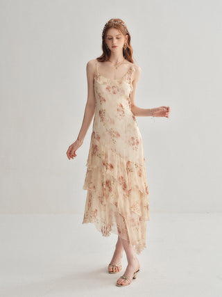 Blurring Rose Asymmetrical Maxi dress