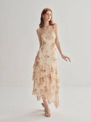 Blurring Rose Asymmetrical Maxi dress