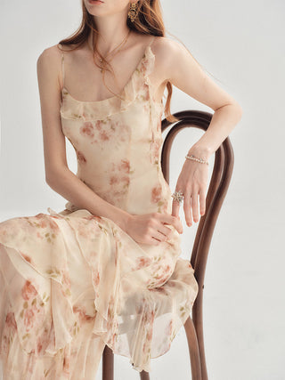 Blurring Rose Asymmetrical Maxi dress