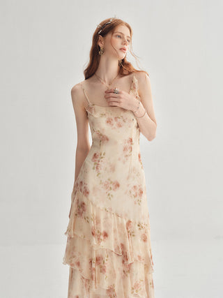 Blurring Rose Asymmetrical Maxi dress