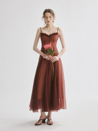 Brick Rosette Maxi Dress