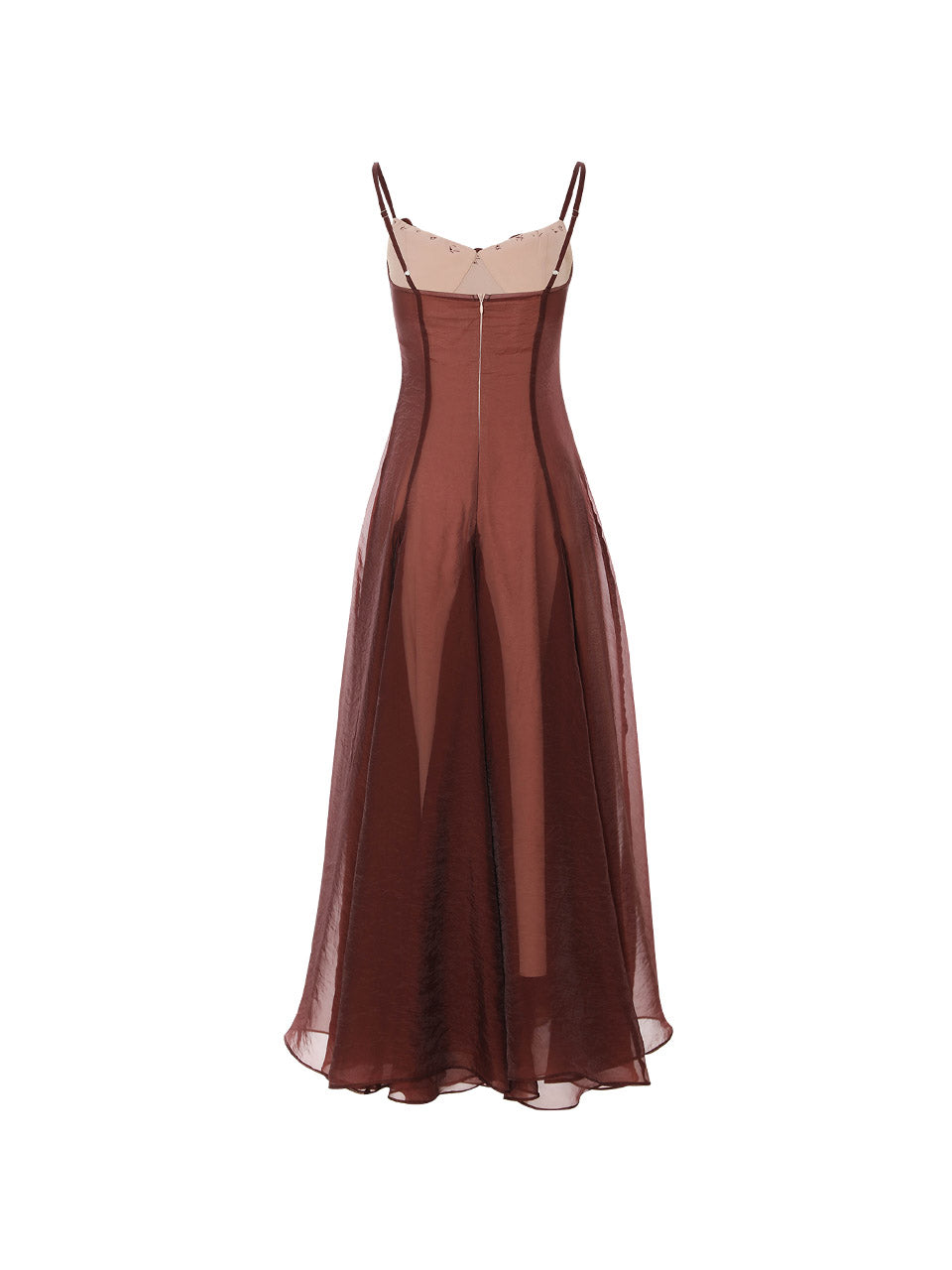 brick maxi dress Pale Brick Sequined Chiffon Backless Maxi Dress With Stone Embellishme RAISA VANESSA INT