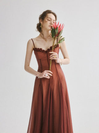 Brick Rosette Maxi Dress