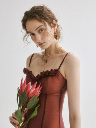 Brick Rosette Maxi Dress
