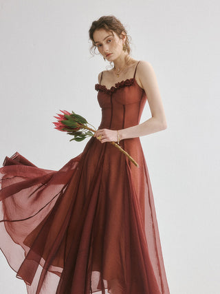 Brick Rosette Maxi Dress