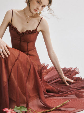 Brick Rosette Maxi Dress
