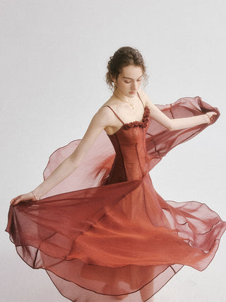 Brick Rosette Maxi Dress