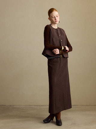 Burgundy Brown Wool Long Skirt