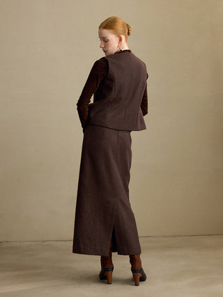 Burgundy Brown Wool Long Skirt