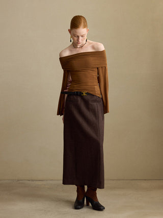 Burgundy Brown Wool Long Skirt