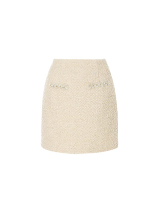 SINCETHEN Butterblonde Tweed Skirt with gold chain trim