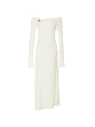 white long sleeve off the shoulder maxi dress Calla Off-shoulder Maxi Dress | Elegant Ceremony Look