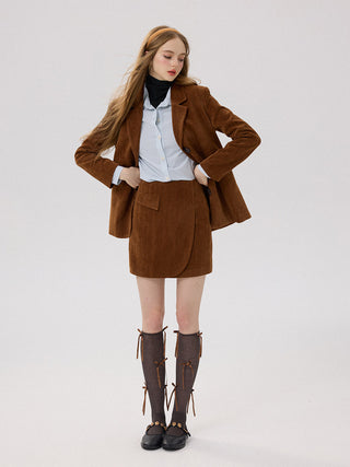 Caramel Herringbone Mini Skirt