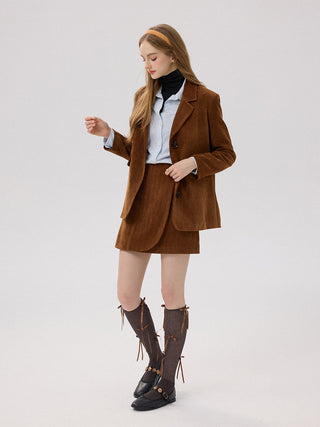 Caramel Herringbone Mini Skirt