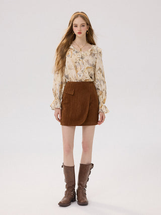 Caramel Herringbone Mini Skirt