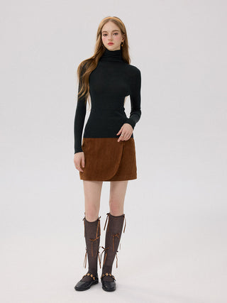 Caramel Herringbone Mini Skirt