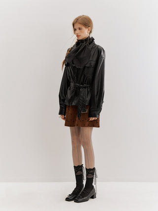 Carmen Belted Leather Jacket Black