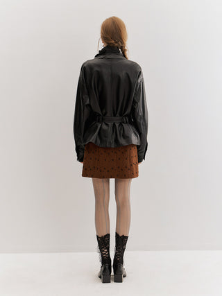 Carmen Belted Leather Jacket Black