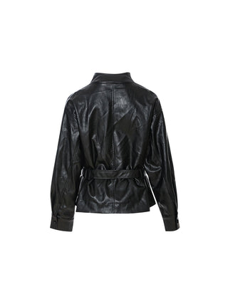 Carmen Belted Leather Jacket Black