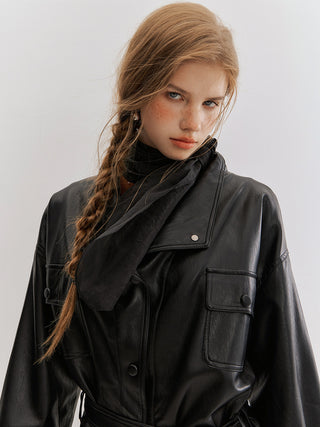 Carmen Belted Leather Jacket Black