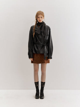 Carmen Belted Leather Jacket Black