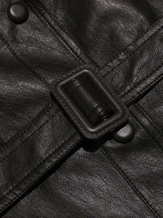 Carmen Belted Leather Jacket Dark Brown
