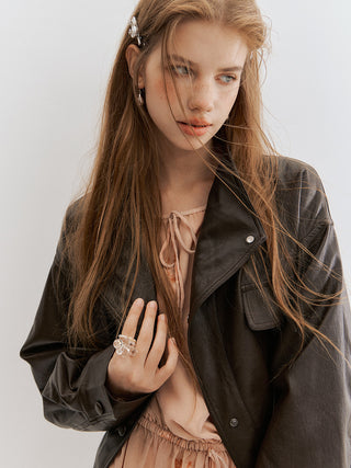 Carmen Belted Leather Jacket Dark Brown