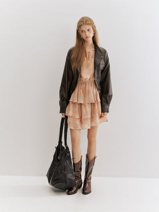 Carmen Belted Leather Jacket Dark Brown