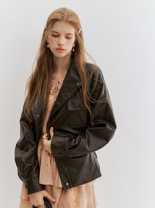 Carmen Belted Leather Jacket Dark Brown