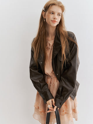Carmen Belted Leather Jacket Dark Brown
