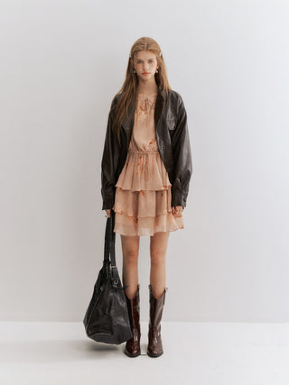 Carmen Belted Leather Jacket Dark Brown