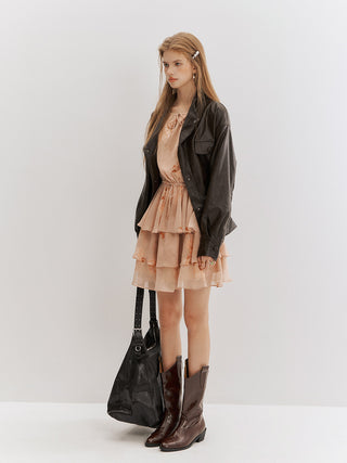 Carmen Belted Leather Jacket Dark Brown