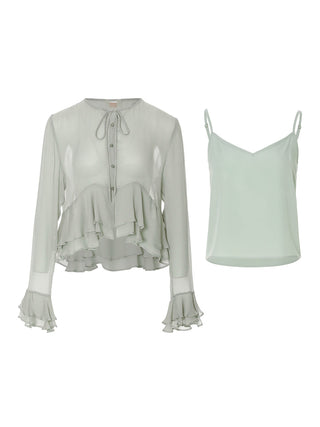 Celadon Ruffle Blouse Set