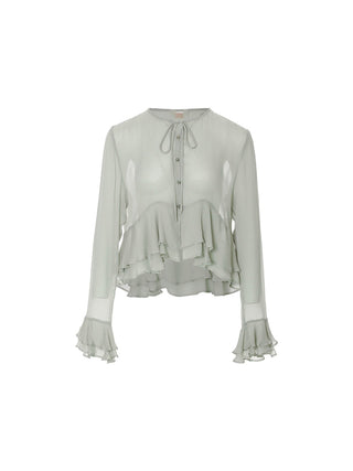 Celadon Ruffle Blouse Set