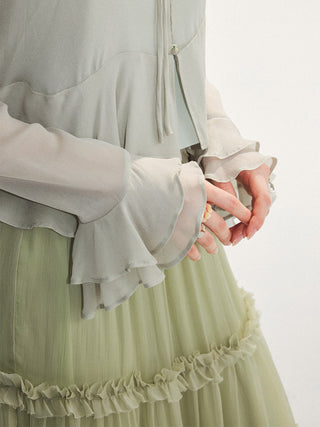 Celadon Ruffle Blouse Set