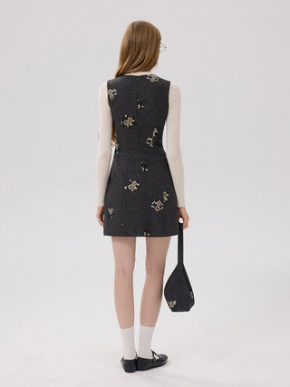 Charcoal Sequin-Petal Mini Dress
