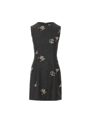 Charcoal Sequin-Petal Mini Dress