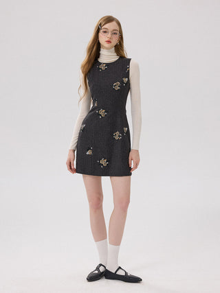 Charcoal Sequin-Petal Mini Dress