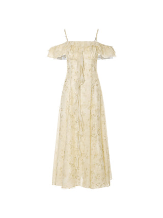 Charmant Off‑Shoulder Long Dress — front view showcasing off‑shoulder neckline and ruffle trim