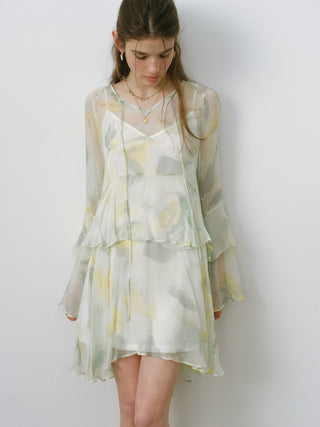 Chiffon Breeze Sheer Mini Dress Set with ethereal layered fabric