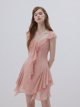 Coral Pink Ruffle Mini Dress