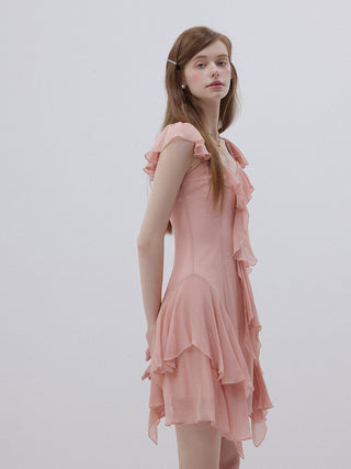 Coral Pink Ruffle Mini Dress