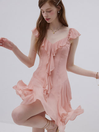 Coral Pink Ruffle Mini Dress