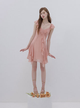 Coral Pink Ruffle Mini Dress