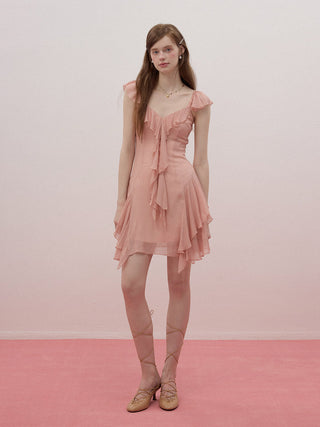 Coral Pink Ruffle Mini Dress