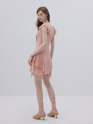 Coral Pink Ruffle Mini Dress