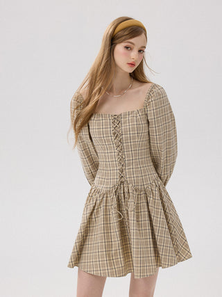 Country Lace-Up Mini Dress