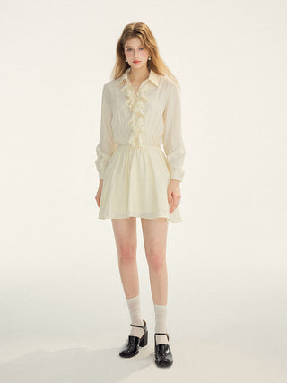 Cream Ruffle Mini Dress