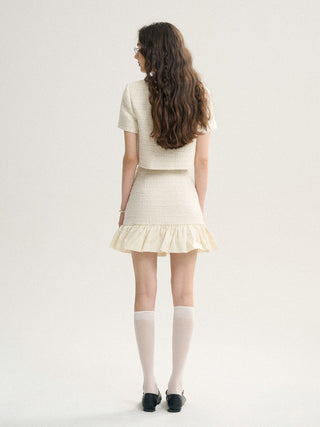 Ecru Tweed Mini Skirt